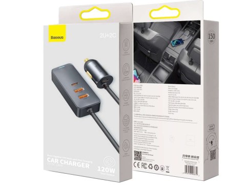 Baseus Ładowarka samochodowa Baseus Share z przedłużaczem 2x USB 2x USB-C 120W Szara Baseus Ładowarka samochodowa Baseus Share z przedłużaczem 2x USB 2x USB-C 120W Szara