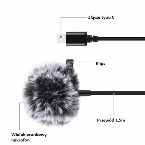 Puluz Mikrofon Jack krawatowy z klipsem 1,5m USB-C Puluz PU425 Puluz Mikrofon Jack krawatowy z klipsem 1,5m USB-C Puluz PU425