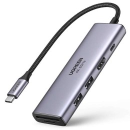 UGreen Adapter 5w1 UGREEN CM511, Hub USB-C do 2x USB,HDMI, USB-C, TF/SD (szary)