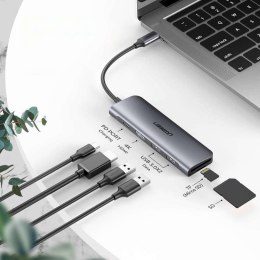 UGreen Adapter 6w1 UGREEN CM195 Hub USB-C do 2x USB 3.0, HDMI, SD/microSD, 100W (szary)