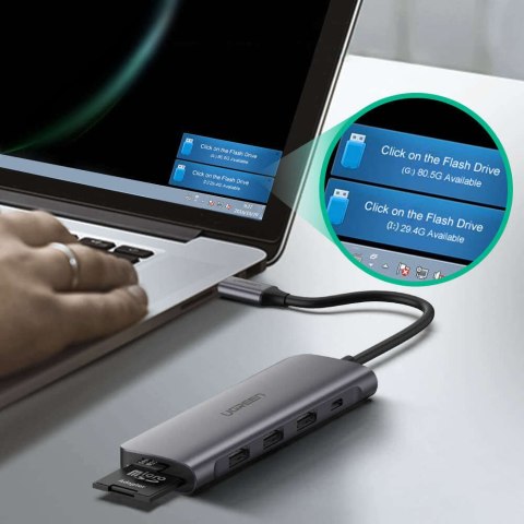 UGreen Adapter 6w1 UGREEN CM195 Hub USB-C do 2x USB 3.0, HDMI, SD/microSD, 100W (szary) UGreen Adapter 6w1 UGREEN CM195 Hub USB-C do 2x USB 3.0, HDMI, SD/microSD, 100W (szary)