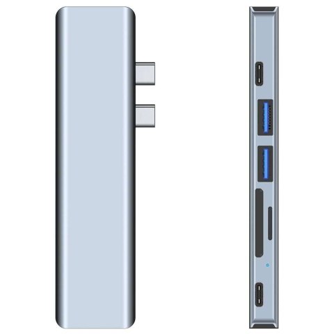 4kom.pl Hub Adapter USB V5-HUB 7w1 2x USB-C Grey 4kom.pl Hub Adapter USB V5-HUB 7w1 2x USB-C Grey