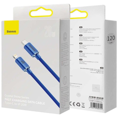 Baseus Kabel 1.2m Baseus Crystal Shine USB-C Type C do Lightning PD 20W Niebieski Baseus Kabel 1.2m Baseus Crystal Shine USB-C Type C do Lightning PD 20W Niebieski