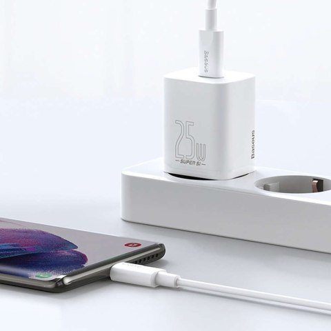 Baseus Ładowarka sieciowa zasilacz Baseus Super Si USB-C Type C PD 25W Biała Baseus Ładowarka sieciowa zasilacz Baseus Super Si USB-C Type C PD 25W Biała