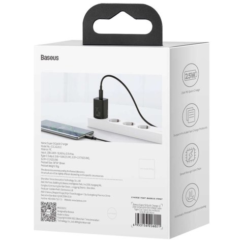 Baseus Ładowarka sieciowa zasilacz Baseus Super Si USB-C Type C PD 25W Czarna Baseus Ładowarka sieciowa zasilacz Baseus Super Si USB-C Type C PD 25W Czarna