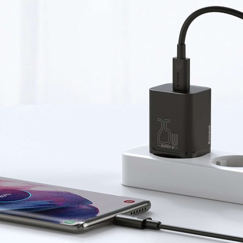 Baseus Ładowarka sieciowa zasilacz Baseus Super Si USB-C Type C PD 25W Czarna Baseus Ładowarka sieciowa zasilacz Baseus Super Si USB-C Type C PD 25W Czarna