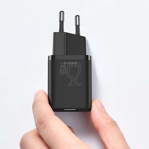 Baseus Ładowarka sieciowa zasilacz Baseus Super Si USB-C Type C PD 25W Czarna Baseus Ładowarka sieciowa zasilacz Baseus Super Si USB-C Type C PD 25W Czarna