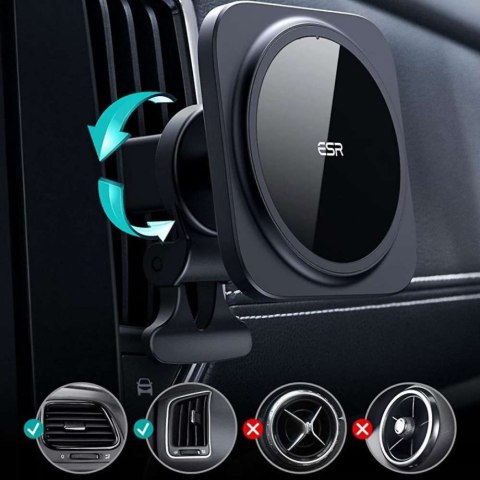 ESR Magnetyczny uchwyt samochodowy MagSafe ESR HaloLock do kratki do iPhone 13 Black ESR Magnetyczny uchwyt samochodowy MagSafe ESR HaloLock do kratki do iPhone 13 Black