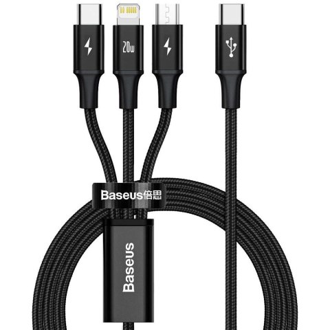 Baseus Kabel 3w1 Baseus Rapid Series USB-C do micro USB Lightning USB-C PD 20W 1.5m Czarny Baseus Kabel 3w1 Baseus Rapid Series USB-C do micro USB Lightning USB-C PD 20W 1.5m Czarny