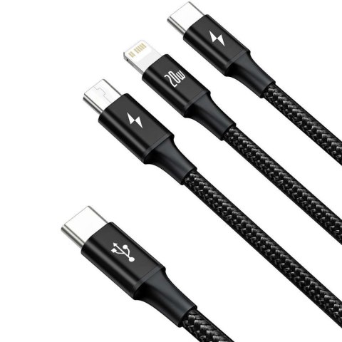 Baseus Kabel 3w1 Baseus Rapid Series USB-C do micro USB Lightning USB-C PD 20W 1.5m Czarny Baseus Kabel 3w1 Baseus Rapid Series USB-C do micro USB Lightning USB-C PD 20W 1.5m Czarny