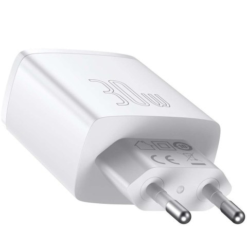 Baseus Ładowarka sieciowa Baseus Compact Quick Charger 2xUSB USB-C PD QC 3.0 3A 30W Biała Baseus Ładowarka sieciowa Baseus Compact Quick Charger 2xUSB USB-C PD QC 3.0 3A 30W Biała