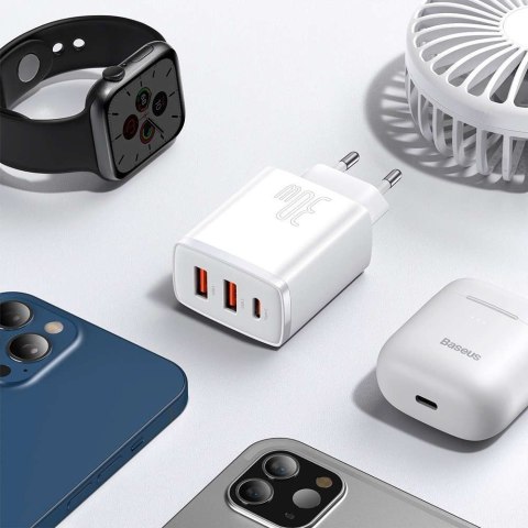 Baseus Ładowarka sieciowa Baseus Compact Quick Charger 2xUSB USB-C PD QC 3.0 3A 30W Biała Baseus Ładowarka sieciowa Baseus Compact Quick Charger 2xUSB USB-C PD QC 3.0 3A 30W Biała