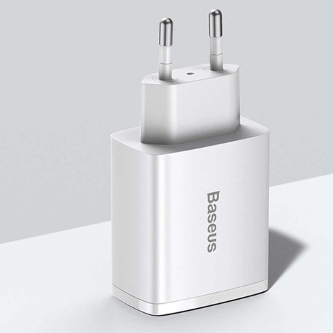 Baseus Ładowarka sieciowa Baseus Compact Quick Charger 2xUSB USB-C PD QC 3.0 3A 30W Biała Baseus Ładowarka sieciowa Baseus Compact Quick Charger 2xUSB USB-C PD QC 3.0 3A 30W Biała