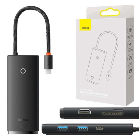 Baseus Adapter HUB przejściówka Baseus Lite Series USB-C 2x USB 3.0 4K SD/TF Black Baseus Adapter HUB przejściówka Baseus Lite Series USB-C 2x USB 3.0 4K SD/TF Black