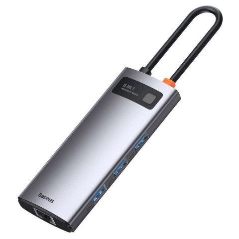 Baseus Hub 6w1 Baseus Metal Gleam Series, USB-C do 3x USB 3.0 + HDMI + USB-C PD + Ethernet RJ45 Baseus Hub 6w1 Baseus Metal Gleam Series, USB-C do 3x USB 3.0 + HDMI + USB-C PD + Ethernet RJ45