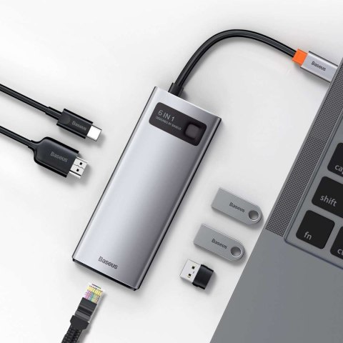 Baseus Hub 6w1 Baseus Metal Gleam Series, USB-C do 3x USB 3.0 + HDMI + USB-C PD + Ethernet RJ45 Baseus Hub 6w1 Baseus Metal Gleam Series, USB-C do 3x USB 3.0 + HDMI + USB-C PD + Ethernet RJ45