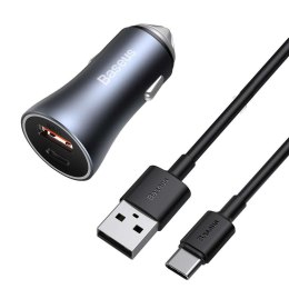 Baseus Ładowarka samochodowa Baseus Golden Contactor Pro, USB + USB-C, QC4.0+, PD, SCP, 40W (szara) + kabel USB do USB-C 1m