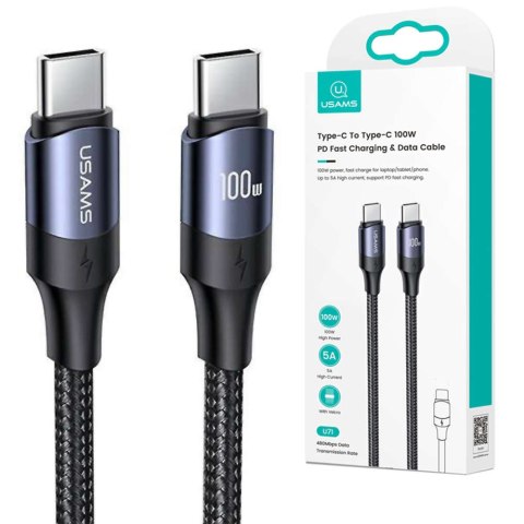 Usams Kabel przewód USAMS USB-C do USB-C 100W PD Fast Charge QC FCP 3m Czarny Usams Kabel przewód USAMS USB-C do USB-C 100W PD Fast Charge QC FCP 3m Czarny
