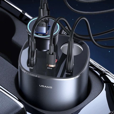 Usams Rozdzielacz rozgałęźnik gniazda zapalniczki USAMS ładowarka samochodowa 2x USB + 1x USB-C 245W Szary Usams Rozdzielacz rozgałęźnik gniazda zapalniczki USAMS ładowarka samochodowa 2x USB + 1x USB-C 245W Szary