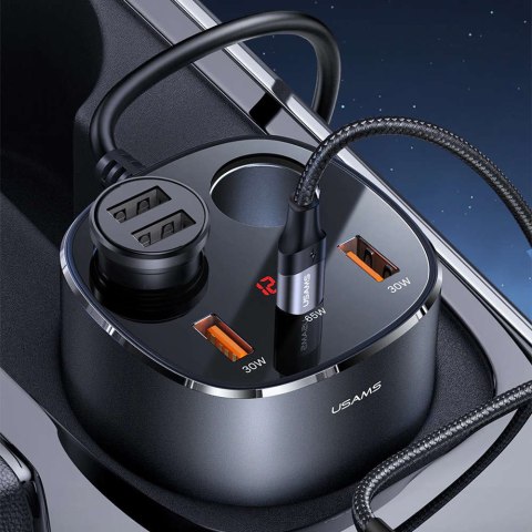 Usams Rozdzielacz rozgałęźnik gniazda zapalniczki USAMS ładowarka samochodowa 2x USB + 1x USB-C 245W Szary Usams Rozdzielacz rozgałęźnik gniazda zapalniczki USAMS ładowarka samochodowa 2x USB + 1x USB-C 245W Szary
