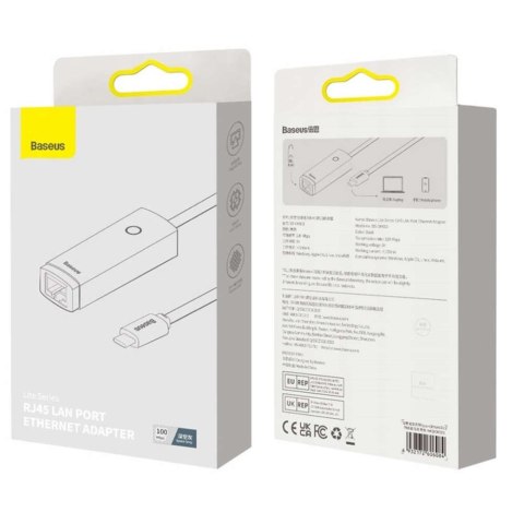 Baseus Adapter karta sieciowa LAN Baseus Erhernet przejściówka USB-C do RJ45 1000Mbps Baseus Adapter karta sieciowa LAN Baseus Erhernet przejściówka USB-C do RJ45 1000Mbps
