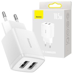 Baseus Mocna Ładowarka sieciowa Baseus Compact 2x USB 2.1A 10.5W Biała