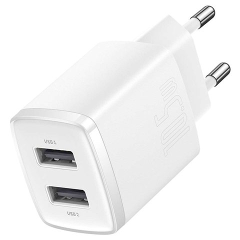 Baseus Mocna Ładowarka sieciowa Baseus Compact 2x USB 2.1A 10.5W Biała Baseus Mocna Ładowarka sieciowa Baseus Compact 2x USB 2.1A 10.5W Biała