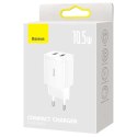 Baseus Mocna Ładowarka sieciowa Baseus Compact 2x USB 2.1A 10.5W Biała