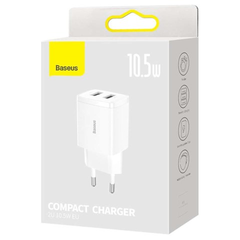 Baseus Mocna Ładowarka sieciowa Baseus Compact 2x USB 2.1A 10.5W Biała Baseus Mocna Ładowarka sieciowa Baseus Compact 2x USB 2.1A 10.5W Biała