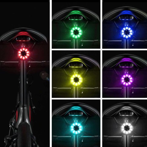 RockBros Tylna lampka rowerowa wodoodporna RockBros Q1 7x kolor LED USB pod siodełko oświetlenie światło na tył RockBros Tylna lampka rowerowa wodoodporna RockBros Q1 7x kolor LED USB pod siodełko oświetlenie światło na tył
