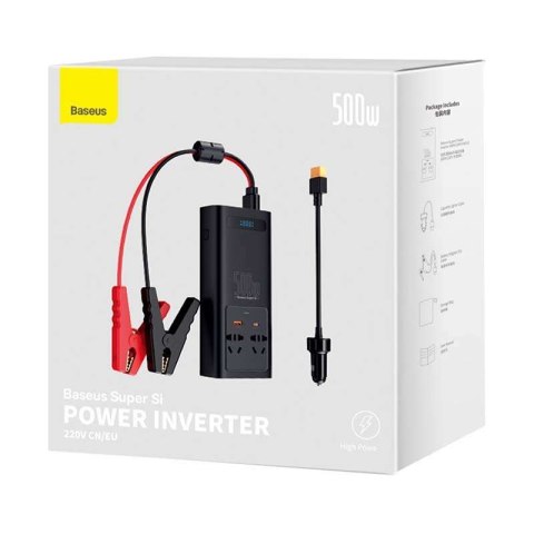 Baseus Inwerter samochodowy Baseus 500W, 220V, CN/EU (czarny) Baseus Inwerter samochodowy Baseus 500W, 220V, CN/EU (czarny)