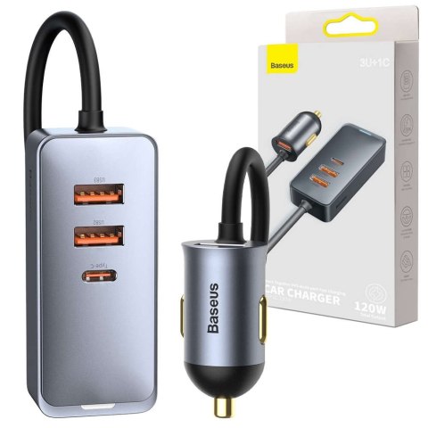 Baseus Ładowarka samochodowa Baseus Share Together z przedłużaczem 3x USB + USB-C 120W Szara Baseus Ładowarka samochodowa Baseus Share Together z przedłużaczem 3x USB + USB-C 120W Szara