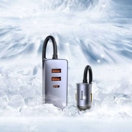 Baseus Ładowarka samochodowa Baseus Share Together z przedłużaczem 3x USB + USB-C 120W Szara