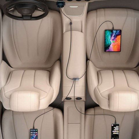 Baseus Ładowarka samochodowa Baseus Share Together z przedłużaczem 3x USB + USB-C 120W Szara Baseus Ładowarka samochodowa Baseus Share Together z przedłużaczem 3x USB + USB-C 120W Szara