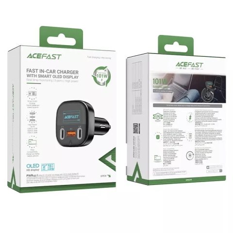 Acefast Acefast ładowarka samochodowa 101W 2x USB Typ C / USB, PPS, Power Delivery, Quick Charge 4.0, AFC, FCP czarny (B5) Acefast Acefast ładowarka samochodowa 101W 2x USB Typ C / USB, PPS, Power Delivery, Quick Charge 4.0, AFC, FCP czarny (B5)