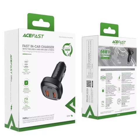 Acefast Acefast ładowarka samochodowa 66W 2x USB / USB Typ C, PPS, Power Delivery, Quick Charge 4.0, AFC, FCP, SCP czarny (B9) Acefast Acefast ładowarka samochodowa 66W 2x USB / USB Typ C, PPS, Power Delivery, Quick Charge 4.0, AFC, FCP, SCP czarny (B9)