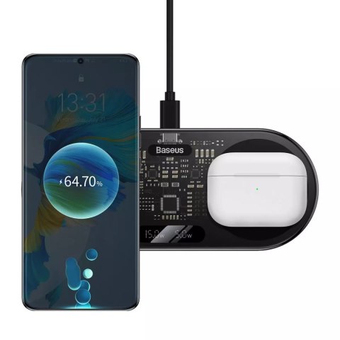 Baseus Baseus Digital LED Display podwójna ładowarka bezprzewodowa z cyfrowym wyświetlaczem 20W czarny (WXSX010101) Baseus Baseus Digital LED Display podwójna ładowarka bezprzewodowa z cyfrowym wyświetlaczem 20W czarny (WXSX010101)