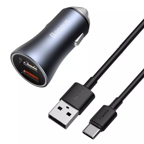Baseus Baseus Golden Contactor Pro szybka ładowarka samochodowa 2x USB 40 W Quick Charge SCP FCP AFC + kabel USB - USB Typ C szary (TZC Baseus Baseus Golden Contactor Pro szybka ładowarka samochodowa 2x USB 40 W Quick Charge SCP FCP AFC + kabel USB - USB Typ C szary (TZC