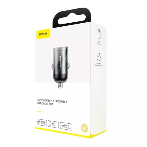 Baseus Baseus Tiny Star PPS mini inteligentna ładowarka samochodowa USB Typ C 30W Quick Charge 3.0 PD 3.0 szary (VCHX-B0G) Baseus Baseus Tiny Star PPS mini inteligentna ładowarka samochodowa USB Typ C 30W Quick Charge 3.0 PD 3.0 szary (VCHX-B0G)