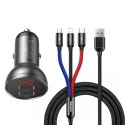 Baseus Baseus ładowarka samochodowa 2x USB 4,8A 24W z LCD + kabel 3w1 USB - USB Typ C / micro USB / Lightning 1,2m czarny (TZCCBX-0G)