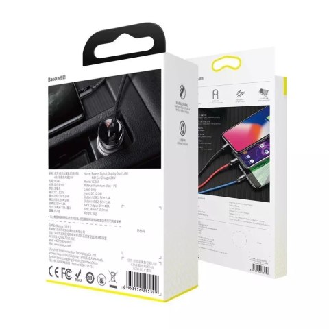 Baseus Baseus ładowarka samochodowa 2x USB 4,8A 24W z LCD + kabel 3w1 USB - USB Typ C / micro USB / Lightning 1,2m czarny (TZCCBX-0G) Baseus Baseus ładowarka samochodowa 2x USB 4,8A 24W z LCD + kabel 3w1 USB - USB Typ C / micro USB / Lightning 1,2m czarny (TZCCBX-0G)