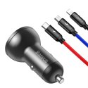 Baseus Baseus ładowarka samochodowa 2x USB 4,8A 24W z LCD + kabel 3w1 USB - USB Typ C / micro USB / Lightning 1,2m czarny (TZCCBX-0G)