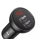 Baseus Baseus ładowarka samochodowa 2x USB 4,8A 24W z LCD + kabel 3w1 USB - USB Typ C / micro USB / Lightning 1,2m czarny (TZCCBX-0G)