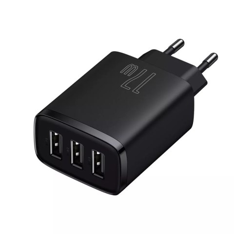Baseus Ładowarka sieciowa Baseus Compact 3x USB Type A 17W Czarna Baseus Ładowarka sieciowa Baseus Compact 3x USB Type A 17W Czarna