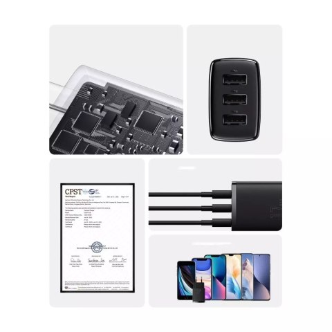 Baseus Ładowarka sieciowa Baseus Compact 3x USB Type A 17W Czarna Baseus Ładowarka sieciowa Baseus Compact 3x USB Type A 17W Czarna