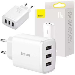 Baseus Ładowarka sieciowa Baseus Compact Quick Charger 3x USB 17W do telefonu tabletu słuchawek Biała