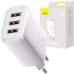 Baseus Ładowarka sieciowa Baseus Compact Quick Charger 3x USB 17W do telefonu tabletu słuchawek Biała