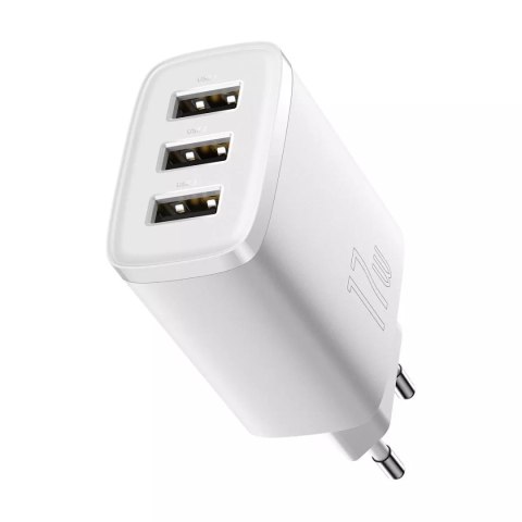 Baseus Ładowarka sieciowa Baseus Compact Quick Charger 3x USB 17W do telefonu tabletu słuchawek Biała Baseus Ładowarka sieciowa Baseus Compact Quick Charger 3x USB 17W do telefonu tabletu słuchawek Biała
