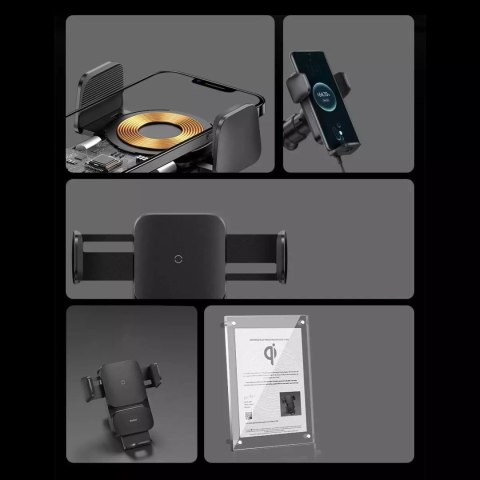 Baseus Uchwyt samochodowy Baseus Wisdom Holder do auta na telefon z ładowarką indukcyjną QI na kratkę Czarny Baseus Uchwyt samochodowy Baseus Wisdom Holder do auta na telefon z ładowarką indukcyjną QI na kratkę Czarny
