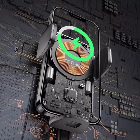 Baseus Uchwyt samochodowy Baseus Wisdom Holder do auta na telefon z ładowarką indukcyjną QI na kratkę Czarny Baseus Uchwyt samochodowy Baseus Wisdom Holder do auta na telefon z ładowarką indukcyjną QI na kratkę Czarny